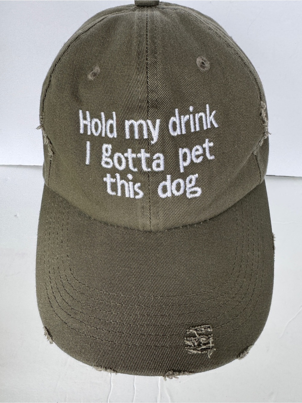Hold My Drink I Gotta Pet This Dog Distressed Baseball Cap Adjustable Hat